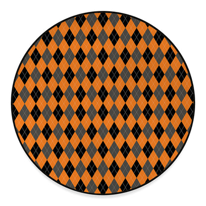 Orange Black And Grey Argyle Print Round Floor Mat