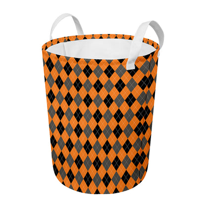Orange Black And Grey Argyle Print Round Laundry Basket