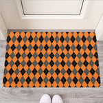 Orange Black And Grey Argyle Print Rubber Doormat