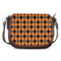 Orange Black And Grey Argyle Print Saddle Bag