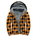 Orange Black And Grey Argyle Print Sherpa Lined Zip Up Hoodie