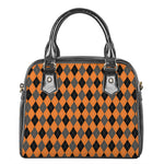 Orange Black And Grey Argyle Print Shoulder Handbag