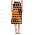 Orange Black And Grey Argyle Print Side Slit Midi Skirt