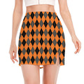 Orange Black And Grey Argyle Print Side Slit Mini Skirt