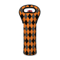 Orange Black And Grey Argyle Print Single Neoprene Wine Tote