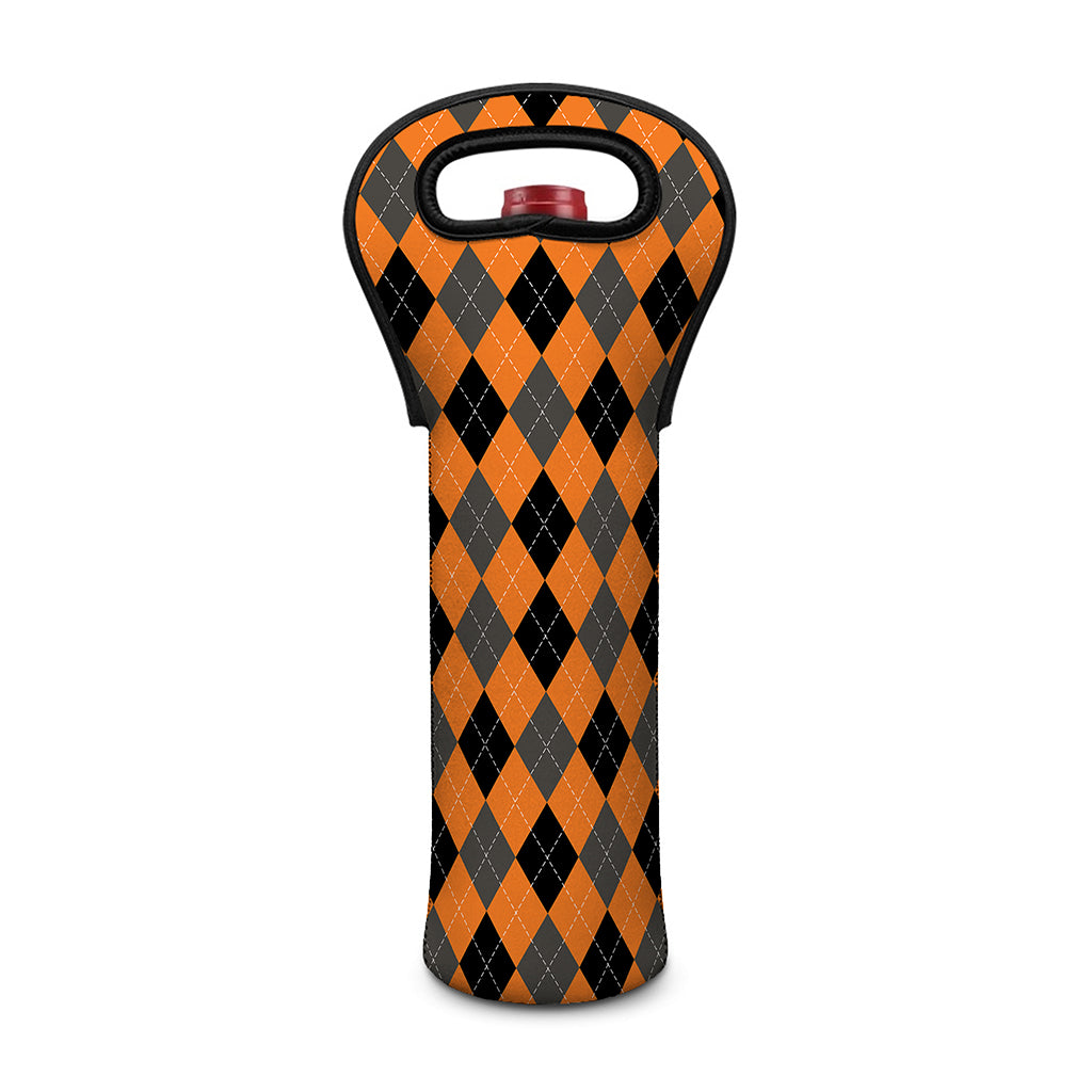 Orange Black And Grey Argyle Print Single Neoprene Wine Tote