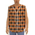 Orange Black And Grey Argyle Print Sleeveless Baseball Jersey