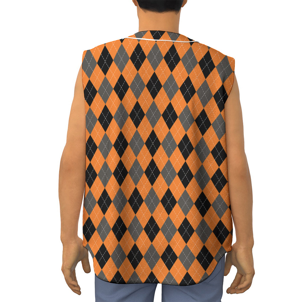 Orange Black And Grey Argyle Print Sleeveless Baseball Jersey