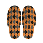Orange Black And Grey Argyle Print Slippers