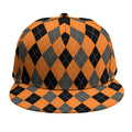 Orange Black And Grey Argyle Print Snapback Cap