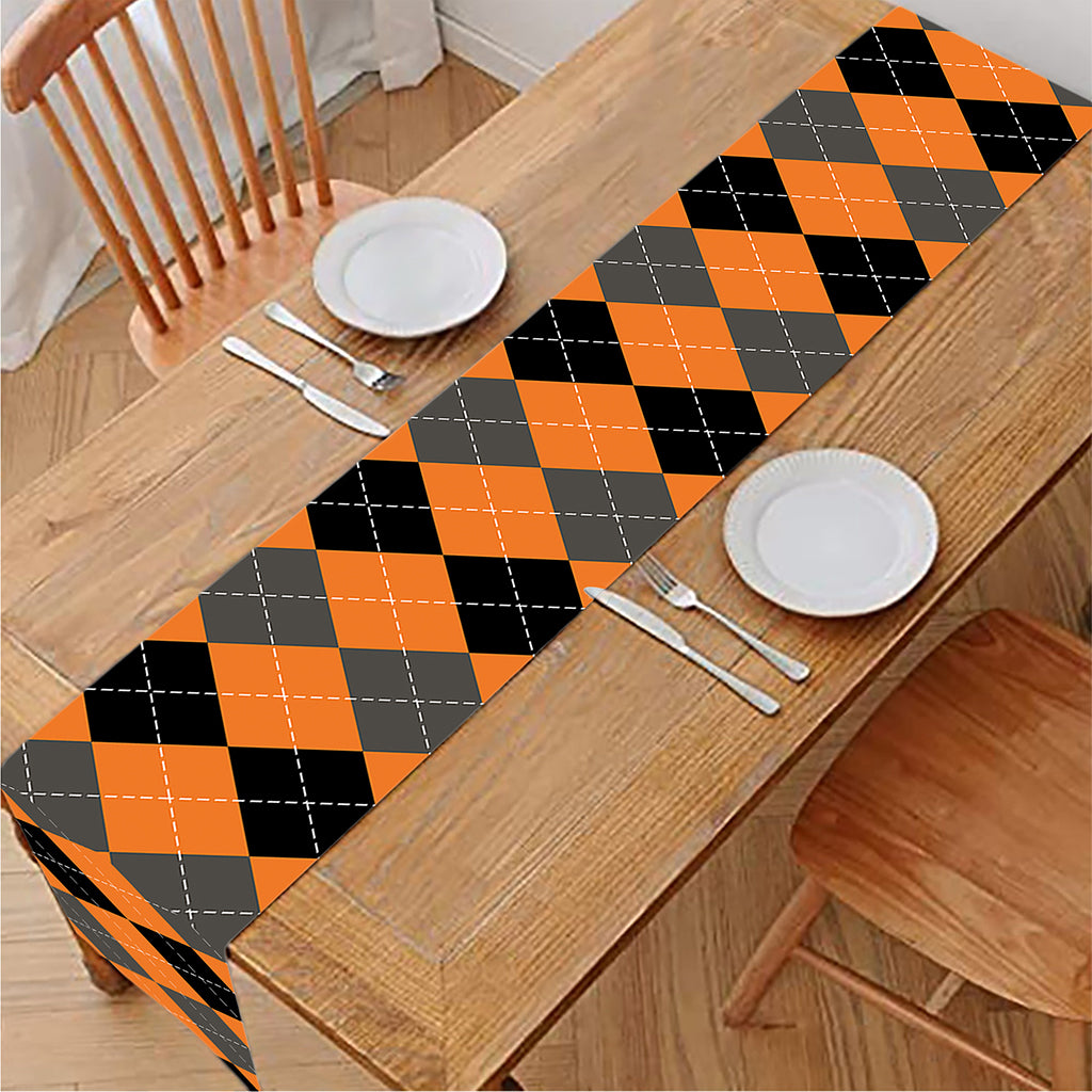 Orange Black And Grey Argyle Print Table Runner