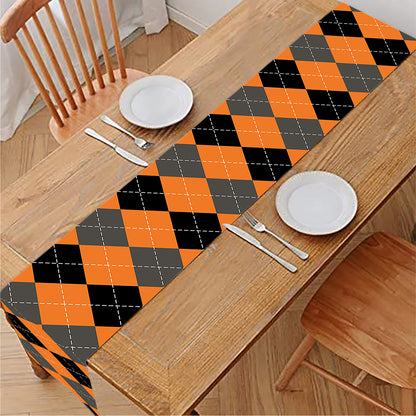 Orange Black And Grey Argyle Print Table Runner