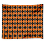 Orange Black And Grey Argyle Print Tapestry