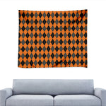 Orange Black And Grey Argyle Print Tapestry