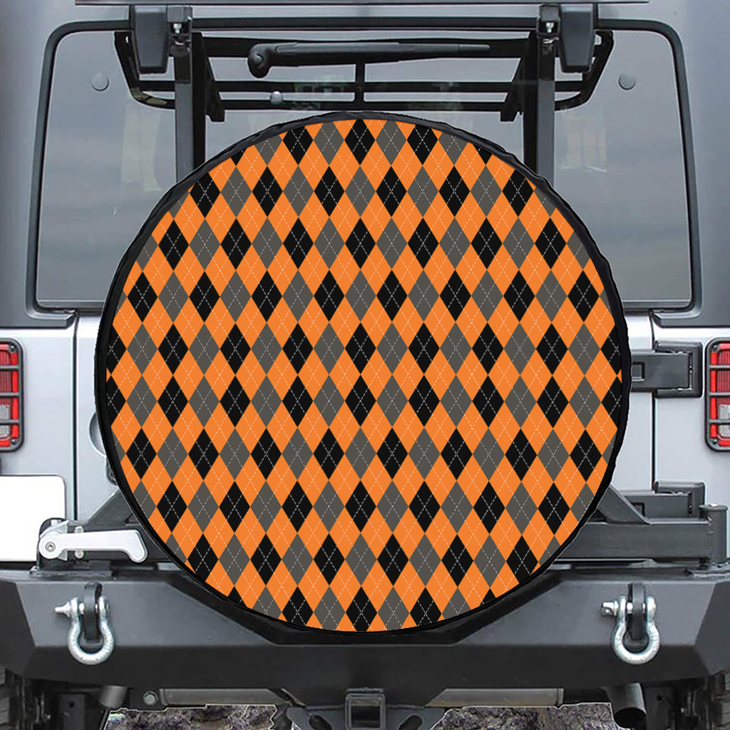 Orange Black And Grey Argyle Print Tire Cover