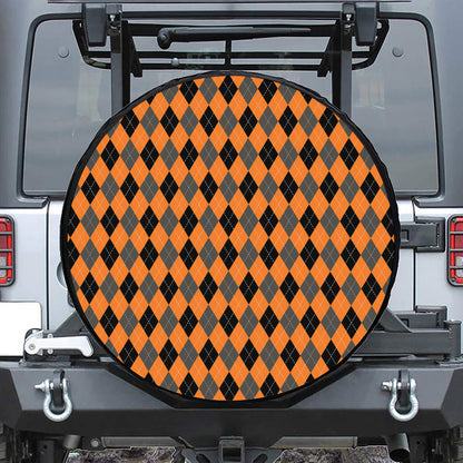 Orange Black And Grey Argyle Print Tire Cover