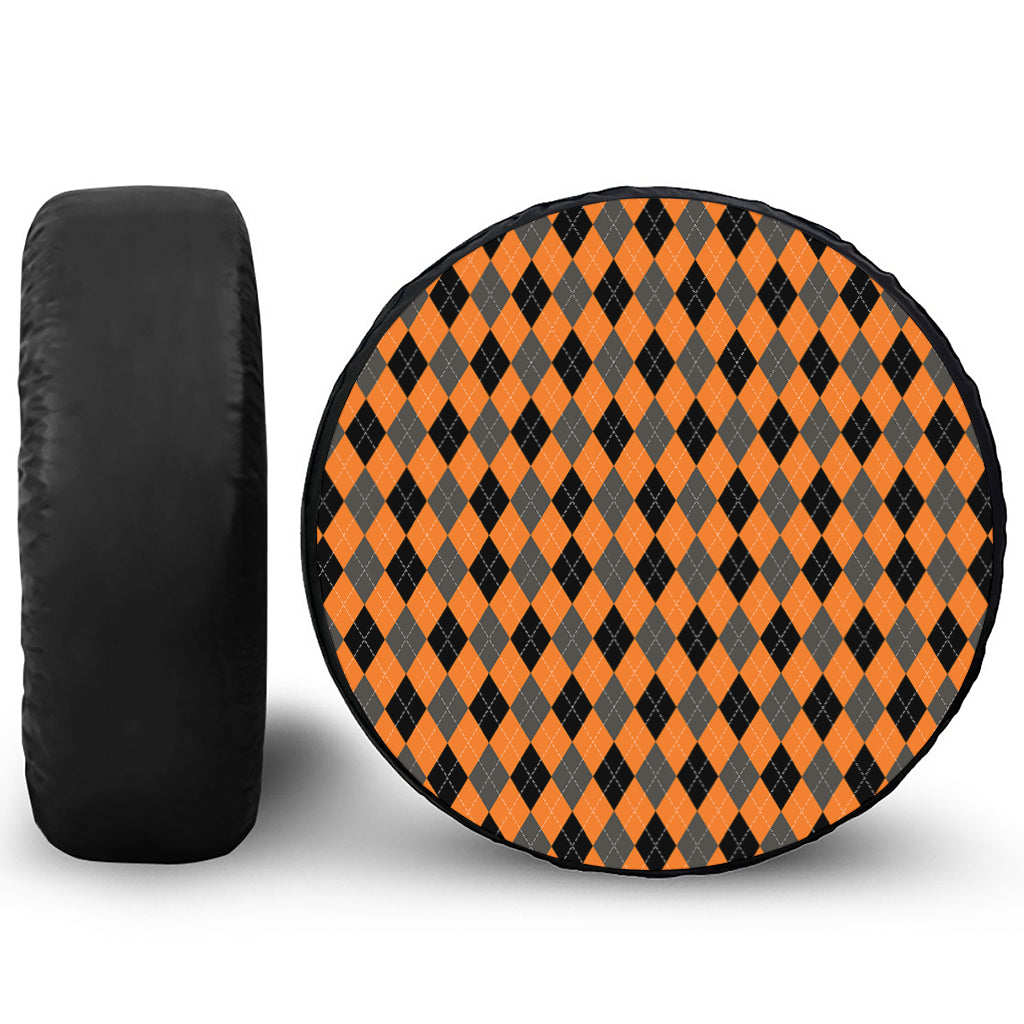 Orange Black And Grey Argyle Print Tire Cover