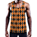 Orange Black And Grey Argyle Print Men's Workout Tank Top