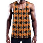 Orange Black And Grey Argyle Print Training Tank Top