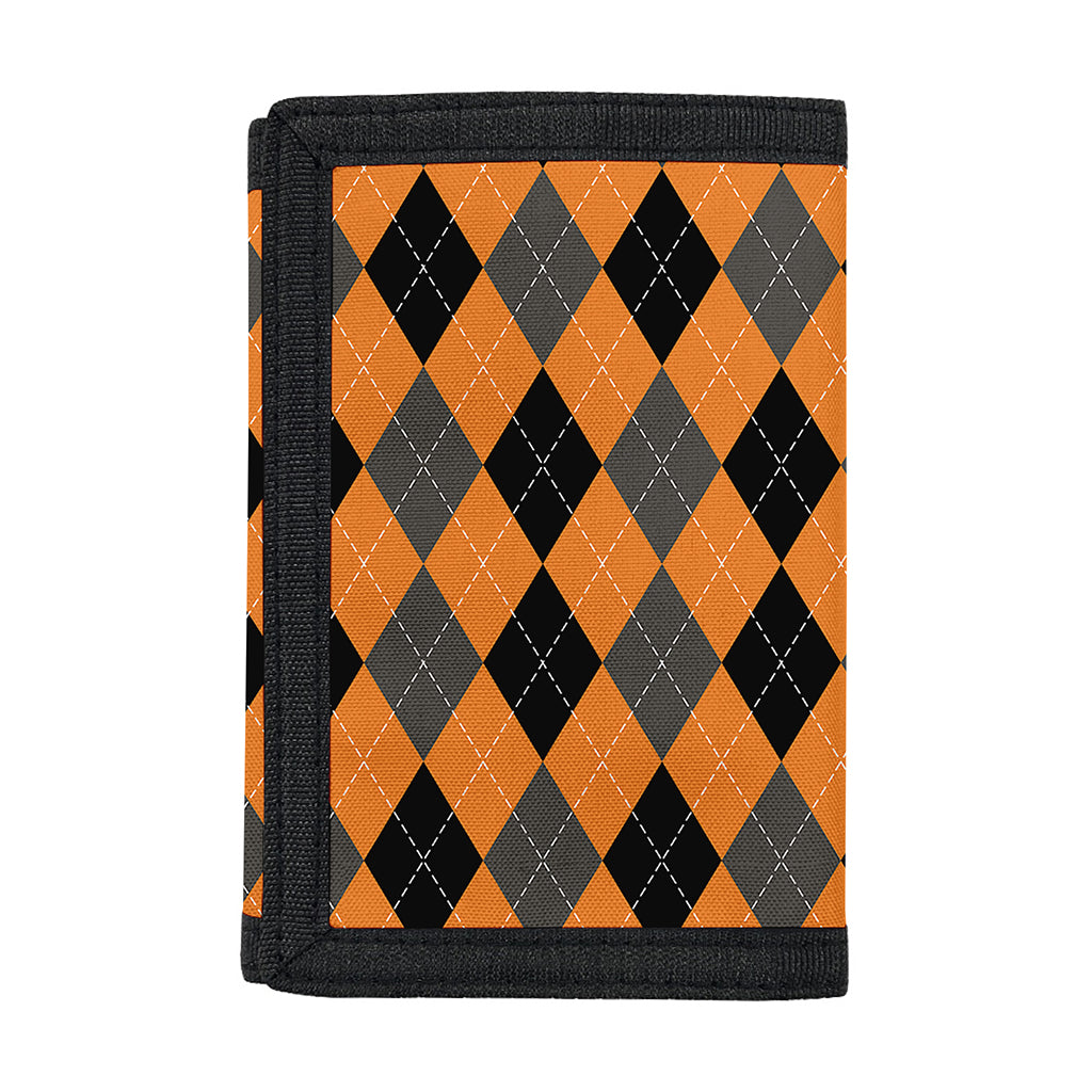 Orange Black And Grey Argyle Print Trifold Wallet
