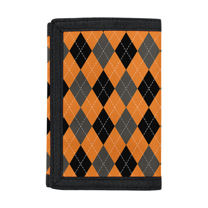 Orange Black And Grey Argyle Print Trifold Wallet