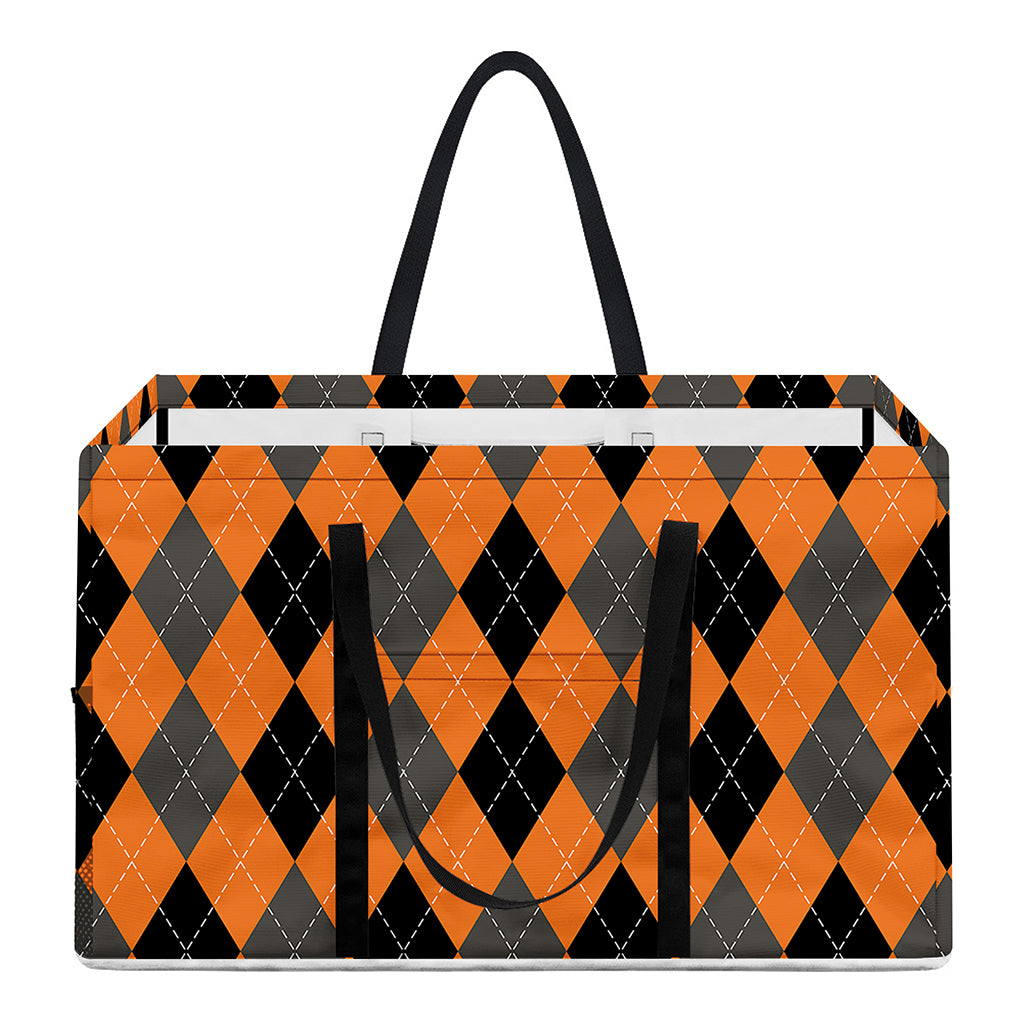 Orange Black And Grey Argyle Print Utility Tote Bag