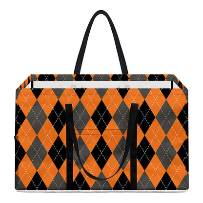 Orange Black And Grey Argyle Print Utility Tote Bag