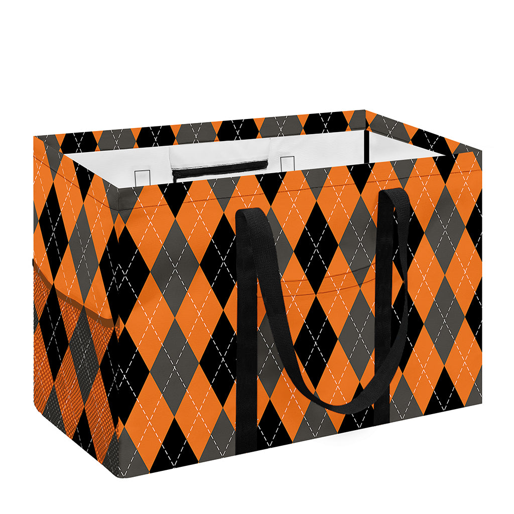 Orange Black And Grey Argyle Print Utility Tote Bag