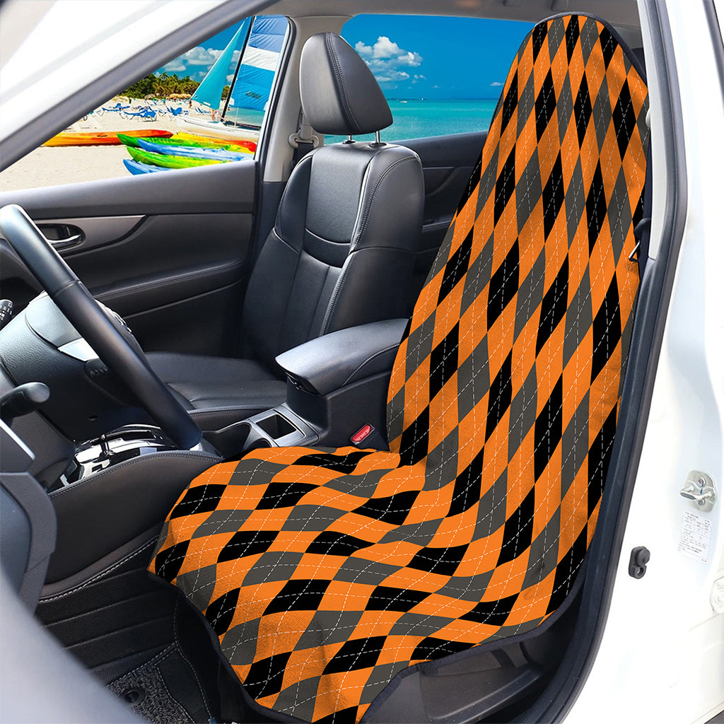 Orange Black And Grey Argyle Print Waterproof Car Seat Cover