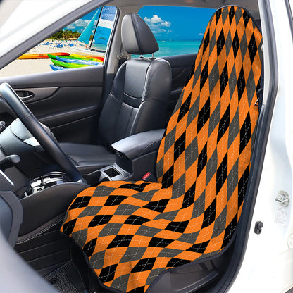Orange Black And Grey Argyle Print Waterproof Car Seat Cover