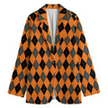 Orange Black And Grey Argyle Print Women's Blazer