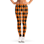 Orange Black And Grey Argyle Print Women's Leggings