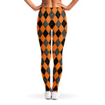 Orange Black And Grey Argyle Print Women's Leggings