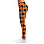 Orange Black And Grey Argyle Print Women's Leggings