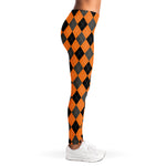 Orange Black And Grey Argyle Print Women's Leggings