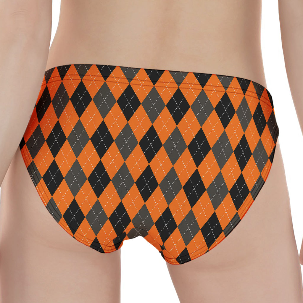 Orange Black And Grey Argyle Print Women's Panties