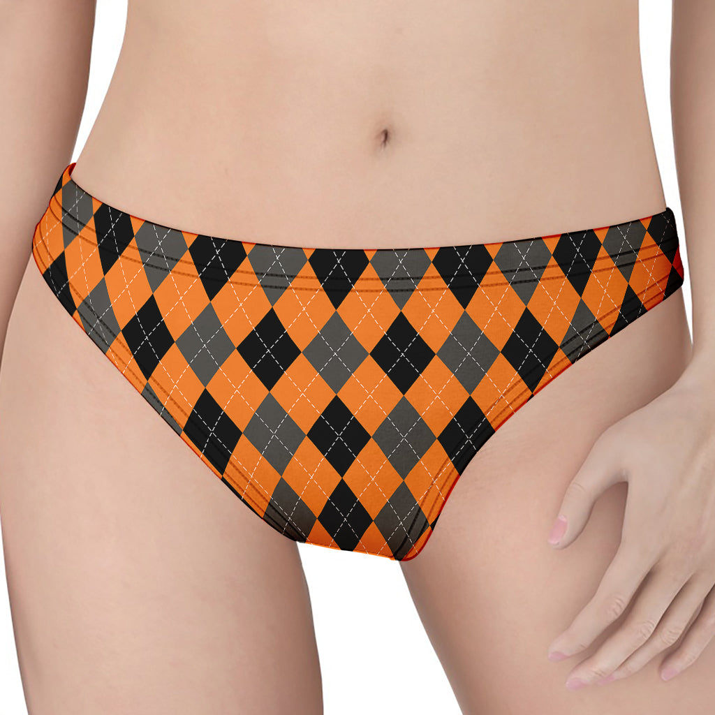 Orange Black And Grey Argyle Print Women's Thong