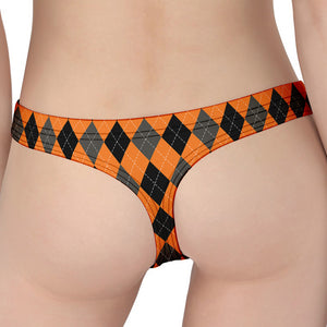 Orange Black And Grey Argyle Print Women's Thong