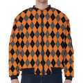Orange Black And Grey Argyle Print Zip Sleeve Bomber Jacket