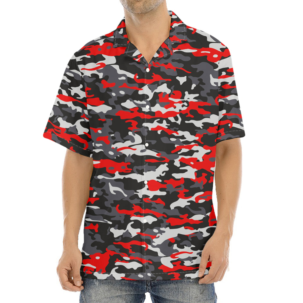 Orange Black And Grey Camouflage Print Aloha Shirt