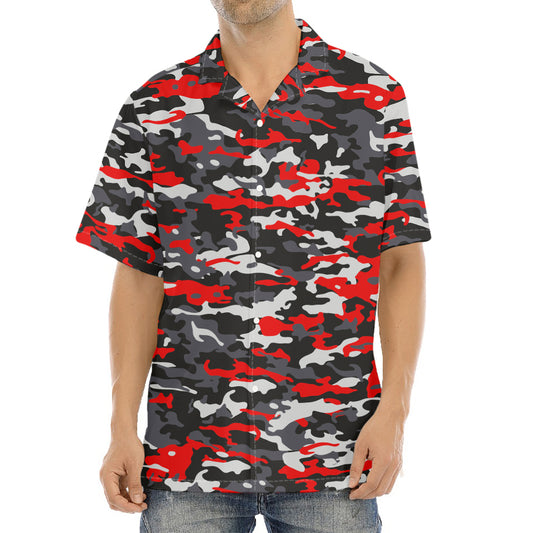 Orange Black And Grey Camouflage Print Aloha Shirt