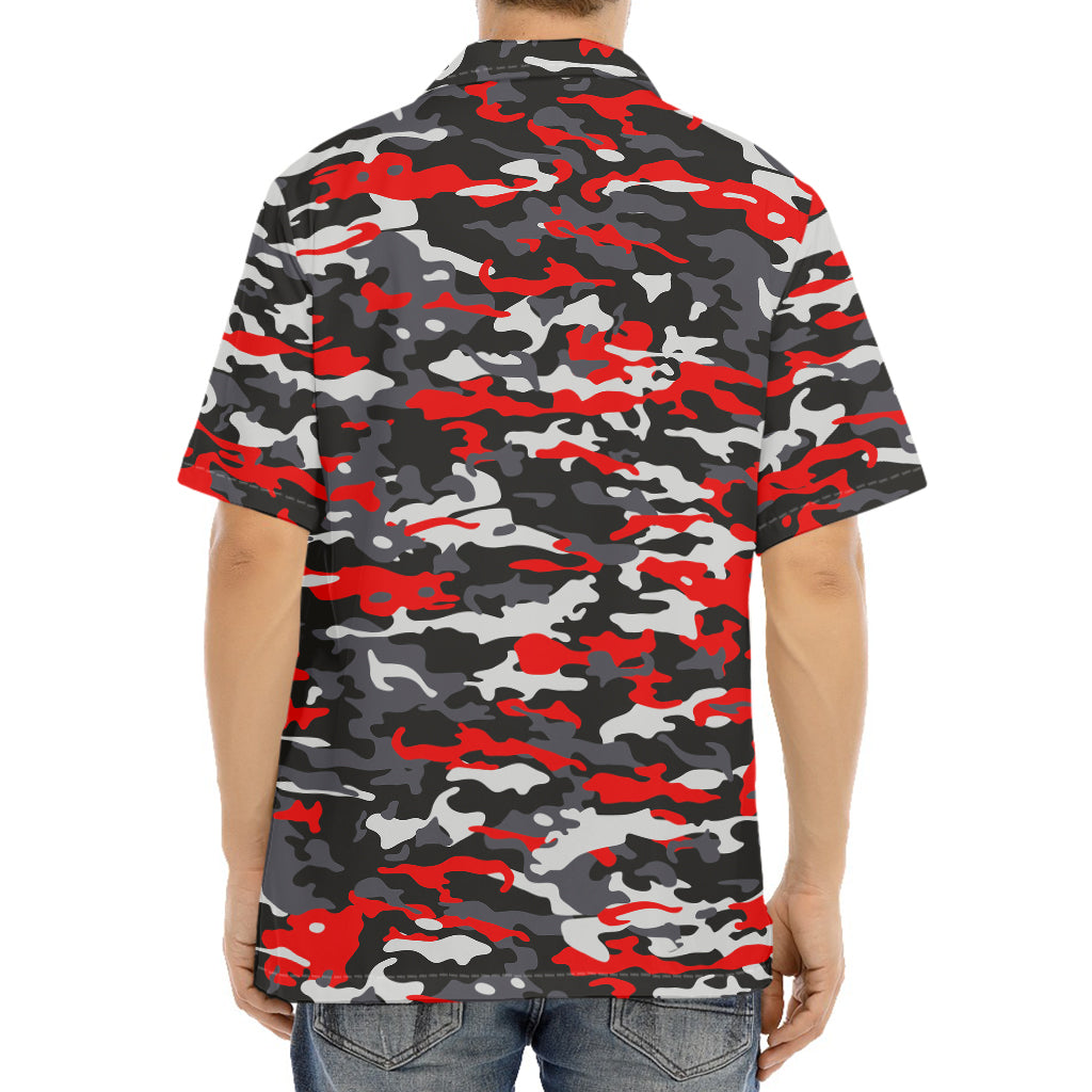 Orange Black And Grey Camouflage Print Aloha Shirt