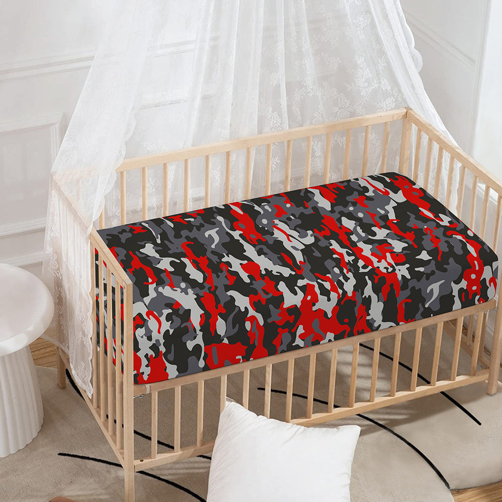 Orange Black And Grey Camouflage Print Baby Crib Sheet