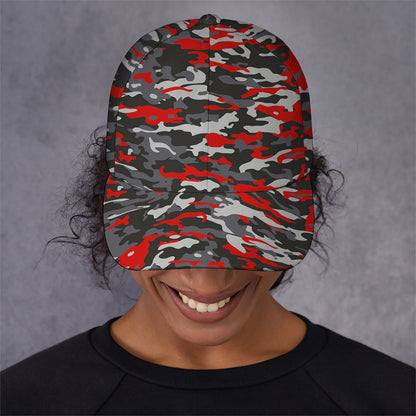 Orange Black And Grey Camouflage Print Baseball Cap