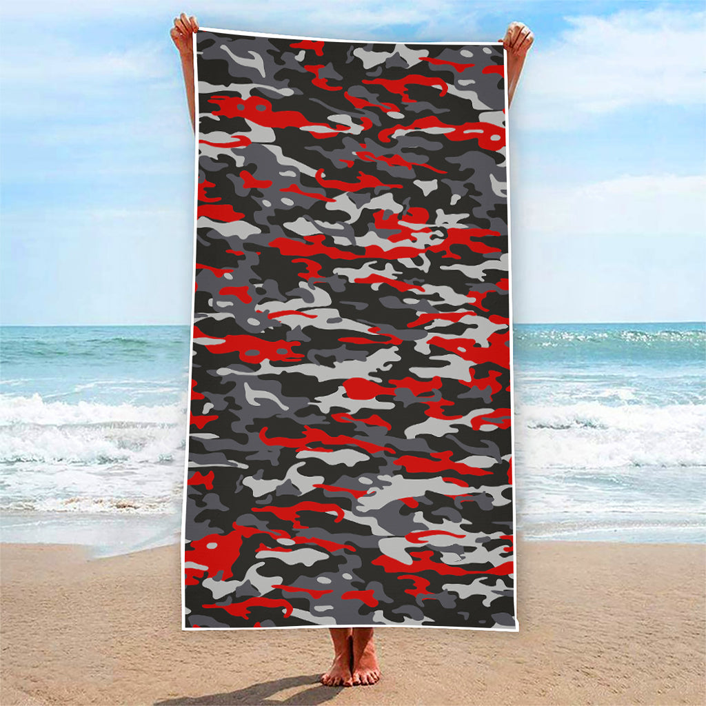 Orange Black And Grey Camouflage Print Beach Towel