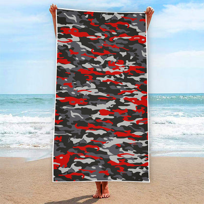 Orange Black And Grey Camouflage Print Beach Towel