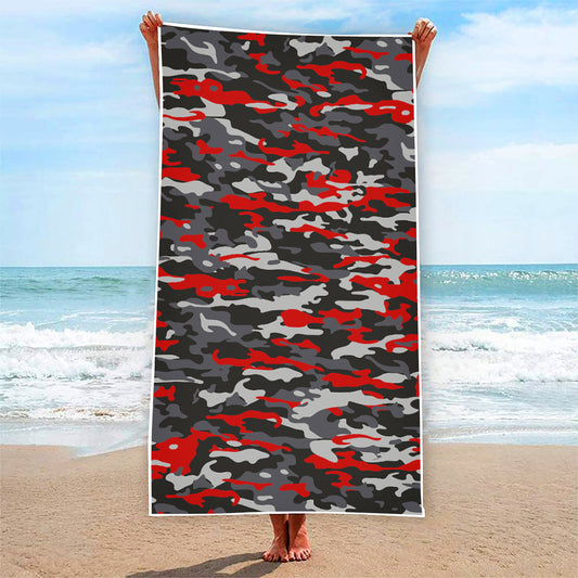 Orange Black And Grey Camouflage Print Beach Towel