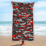 Orange Black And Grey Camouflage Print Beach Towel