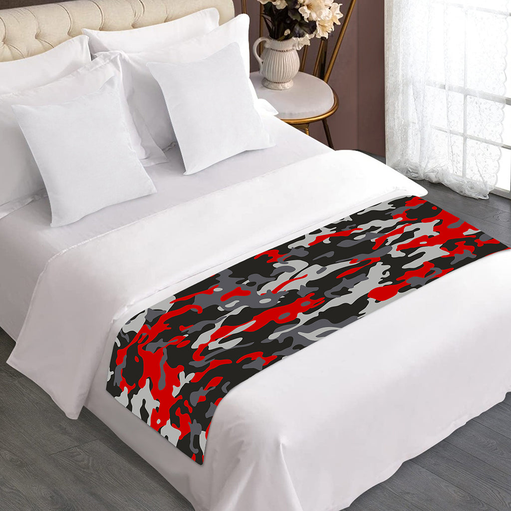 Orange Black And Grey Camouflage Print Bed Runner