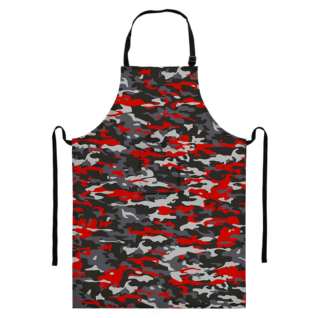 Orange Black And Grey Camouflage Print Bib Apron With Pocket